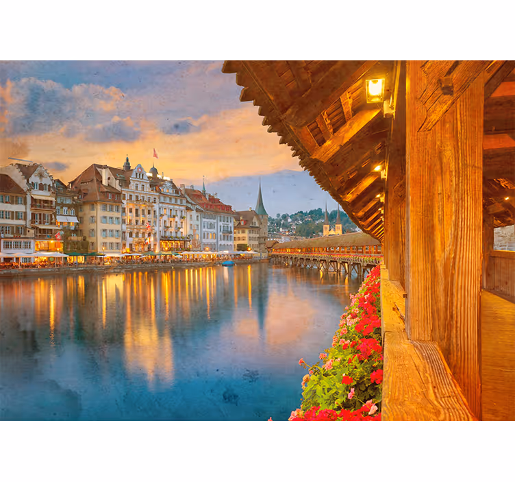 Wall mural city historic lakeside architecture - TenStickers