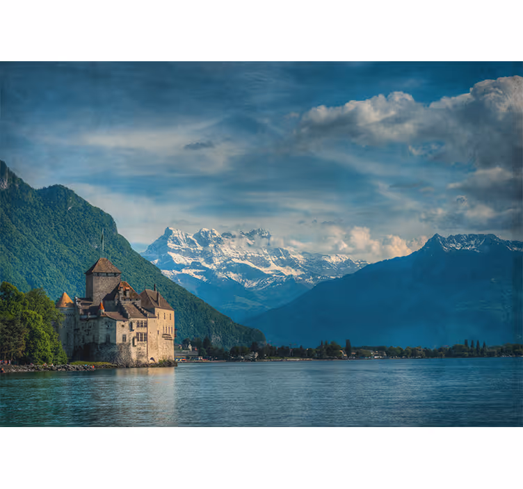 Landscape wall mural mountain castle view - TenStickers