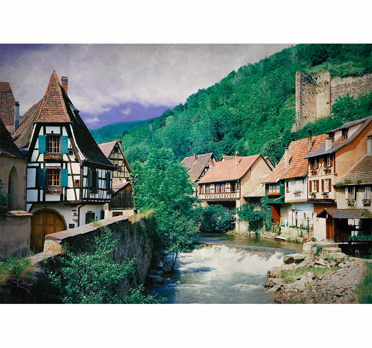 Picturesque River Village wall mural city - TenStickers