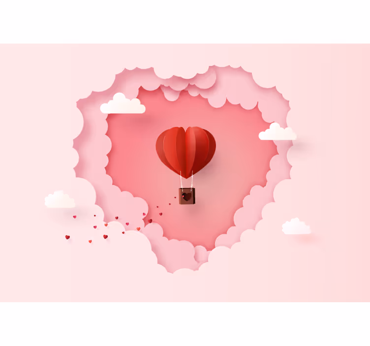 Love wall mural heart shaped hot air balloon - TenStickers