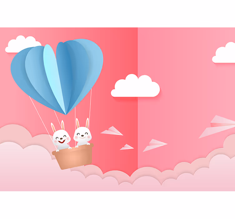 Love wall mural balloons and bunnies - TenStickers