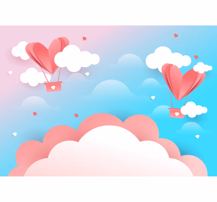 Love wall mural with floating heart balloons - TenStickers