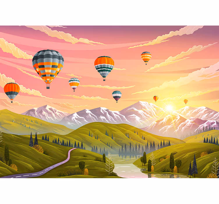 Landscape wall mural hot air balloons design - TenStickers