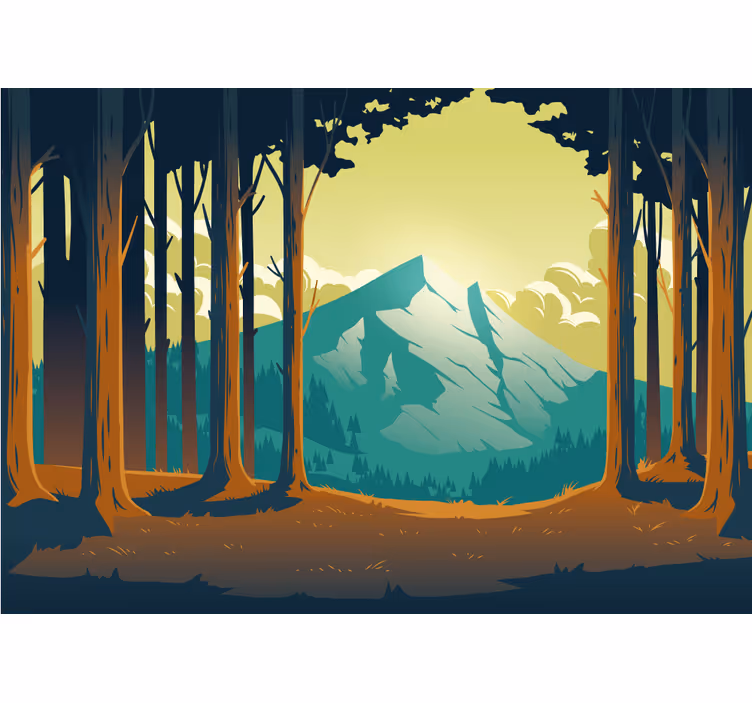 Cartoon forest with mountain Wall Mural - TenStickers