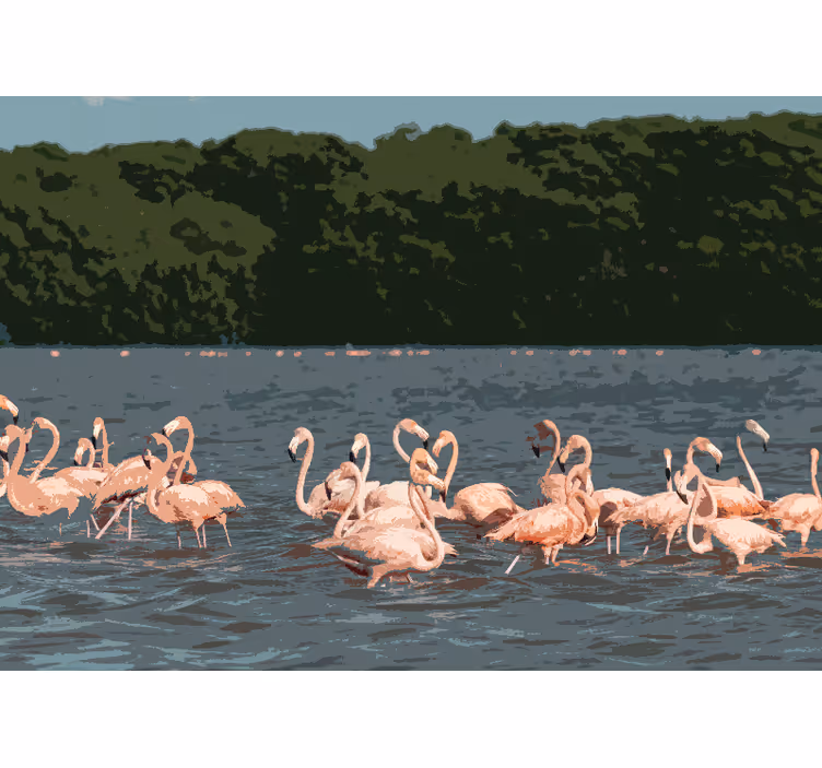 Wall mural animals flamingo flock gathering - TenStickers