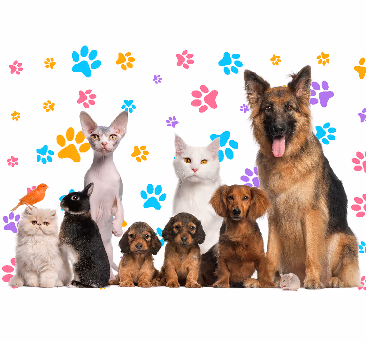 Wall mural animals happy pet friends - TenStickers