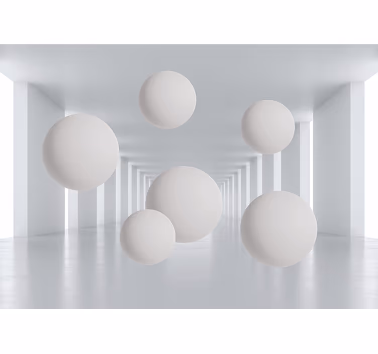 Abstract mural wallpaper floating white spheres - TenStickers