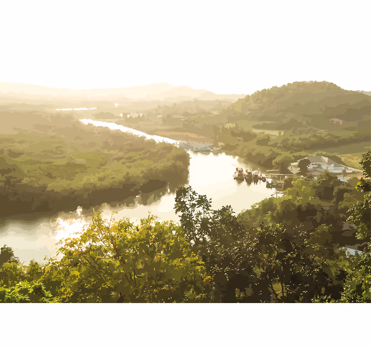 Landscape wall mural serene river view - TenStickers
