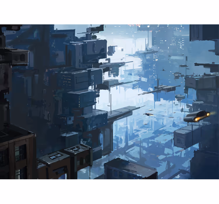 Space wall mural futuristic cityscape design - TenStickers
