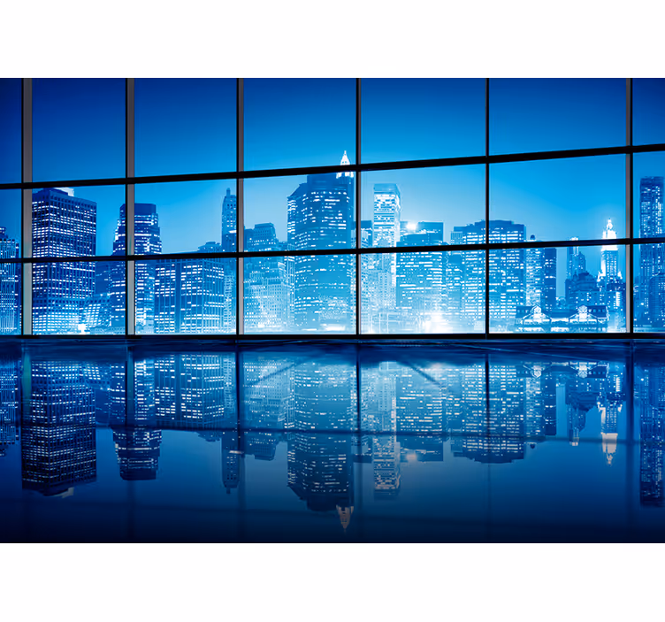 Wall mural city urban nightscape reflection - TenStickers