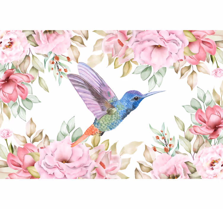 Hummingbird among blossoms flowers wall mural - TenStickers