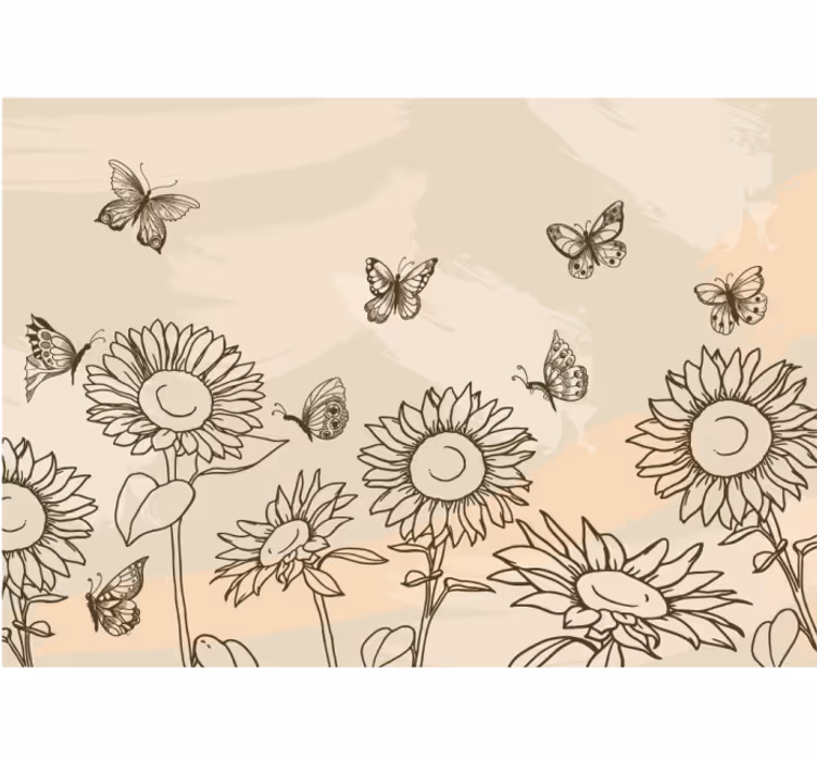 Sunflower Butterfly Sketch flowers wall mural - TenStickers
