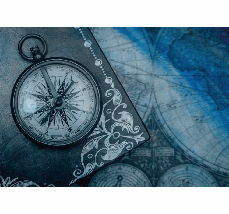Ornate compass design wall mural world map - TenStickers