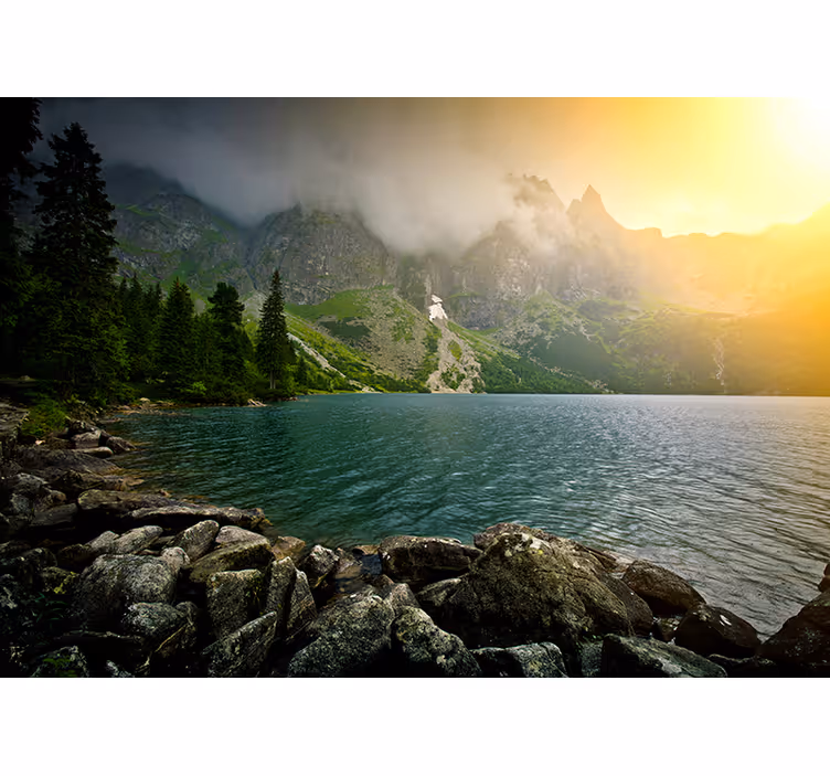 Landscape wall mural mountainous lake scene - TenStickers