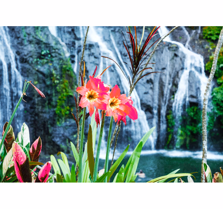 Pink tropical blooms flowers wall mural - TenStickers