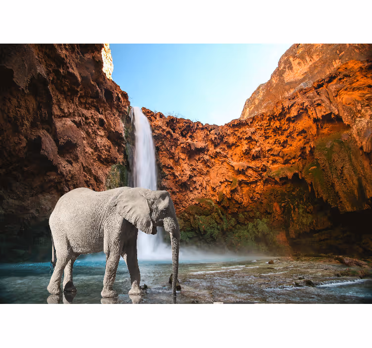 Wall mural animals majestic elephant waterfall - TenStickers
