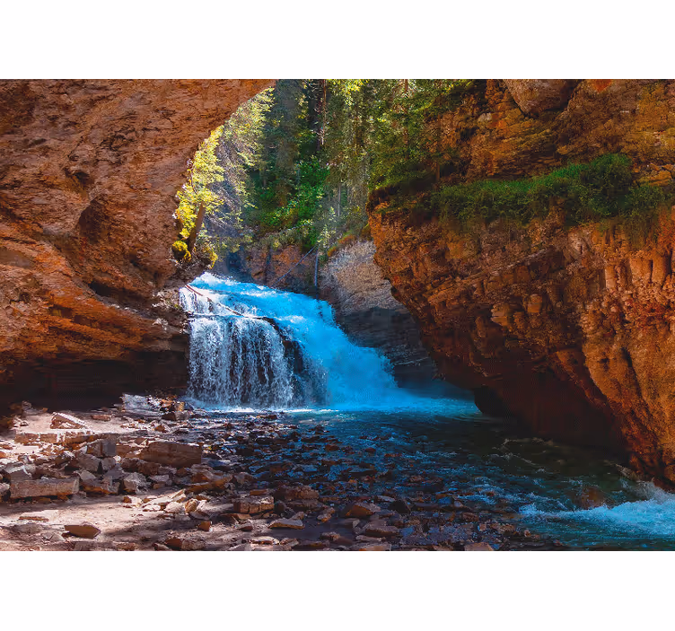 Mountain wall mural cascading waterfall view - TenStickers