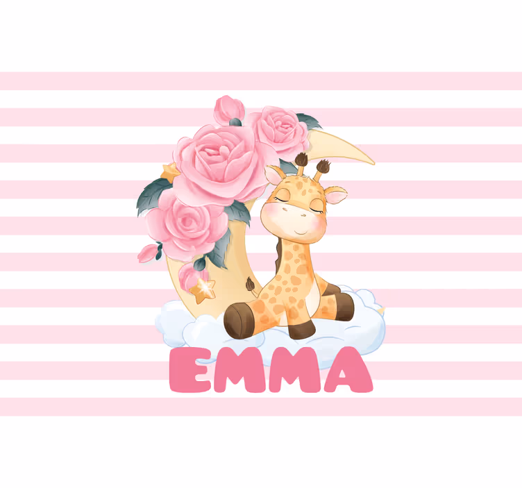 Childrens bedroom wall mural giraffe with roses - TenStickers
