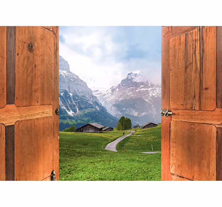 Landscape wall mural mountain view opening - TenStickers