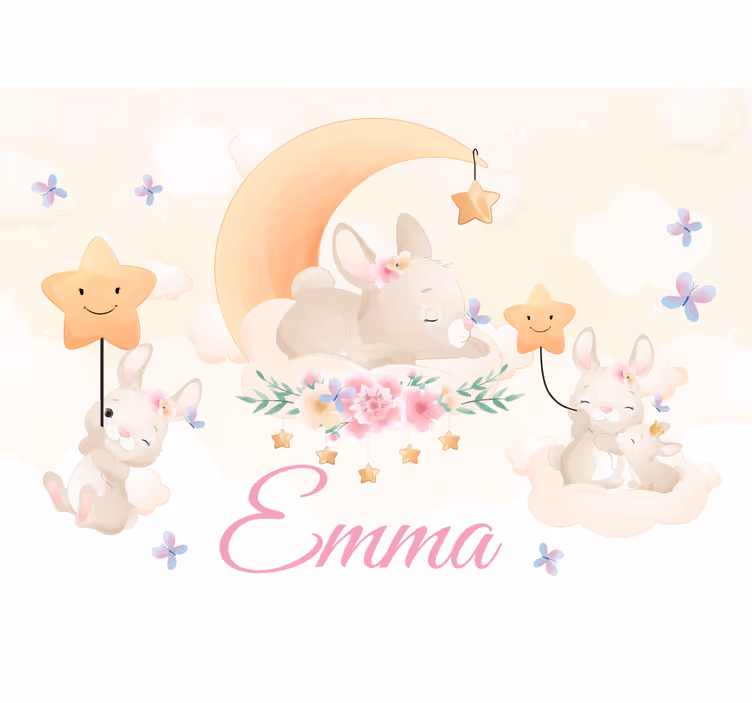 Bunny moon stars childrens bedroom wall mural - TenStickers