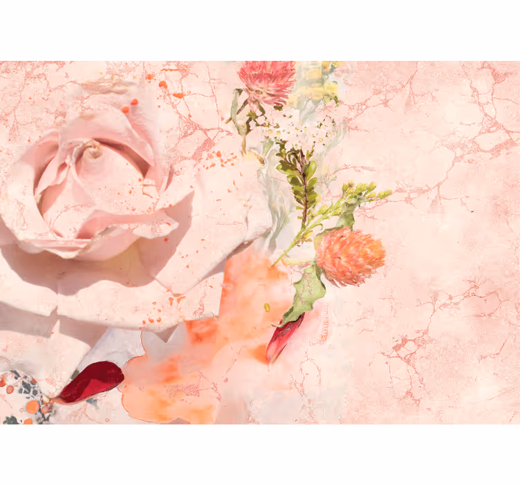 Flowers wall mural romantic pink rose - TenStickers