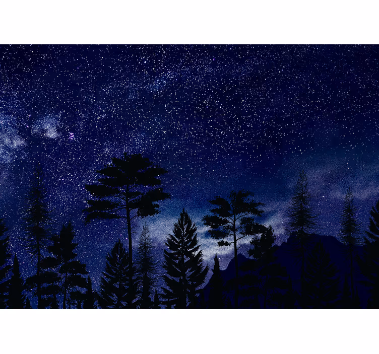 Sky mural wallpaper starlit forest silhouettes - TenStickers