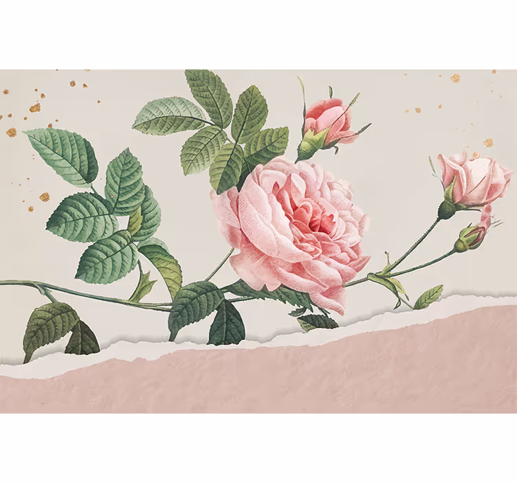 Flowers wall mural pink rose bouquet - TenStickers