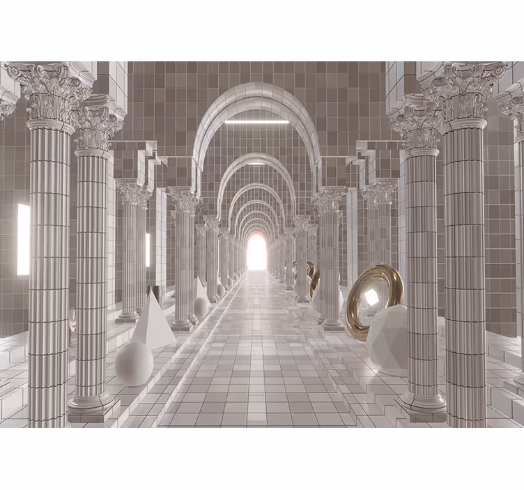 Abstract mural wallpaper architectural hallway design - TenStickers
