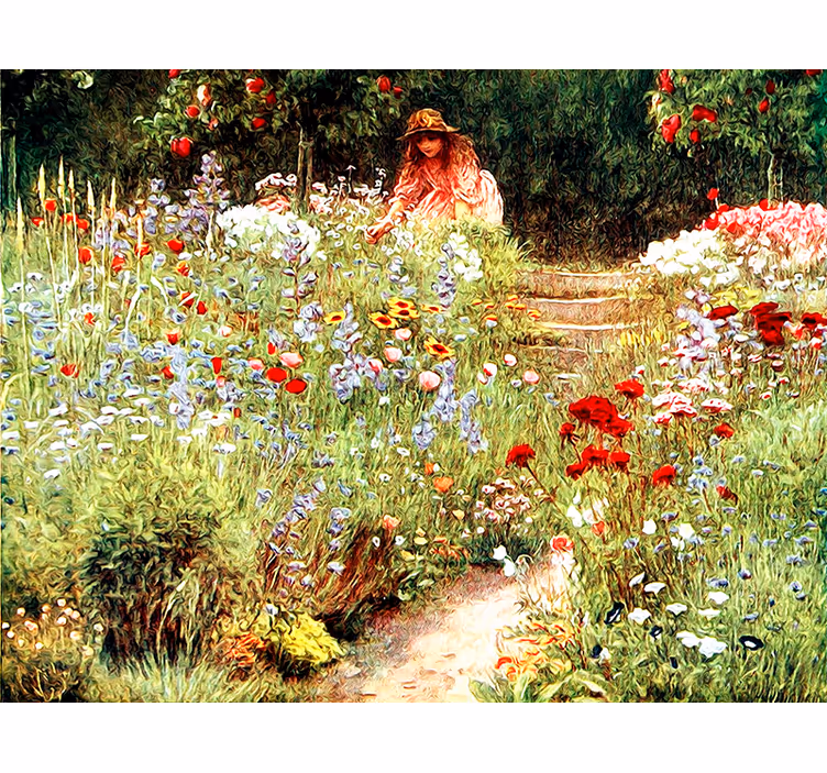 Flowers wall mural garden pathway scene - TenStickers