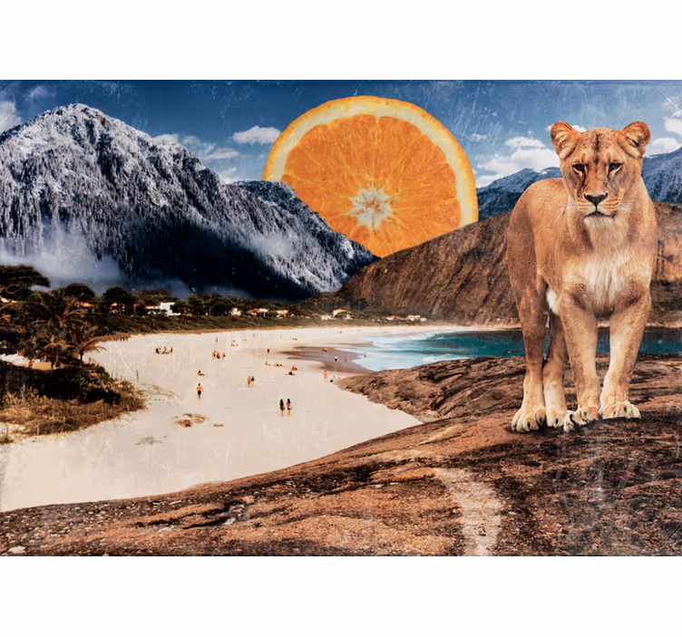 Wall mural animals lion beach scene - TenStickers