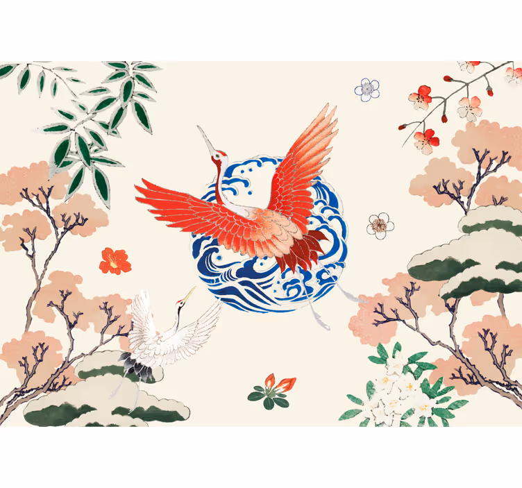 Wall mural animals majestic red crane - TenStickers