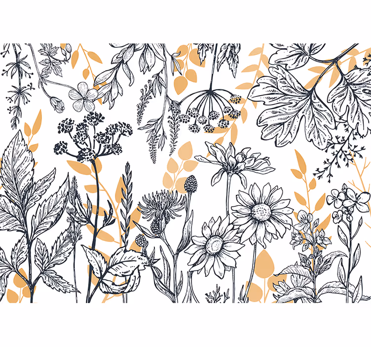 Flowers wall mural botanical outline design - TenStickers