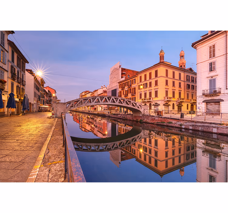Wall mural city milan canal reflection - TenStickers
