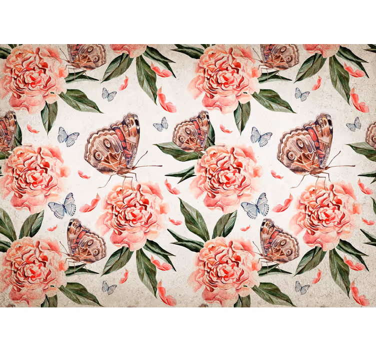 Flowers wall mural butterflies and peonies - TenStickers