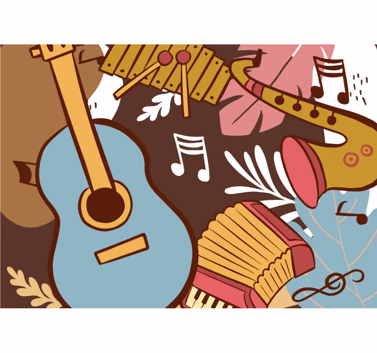 Wall mural music musical instruments display - TenStickers