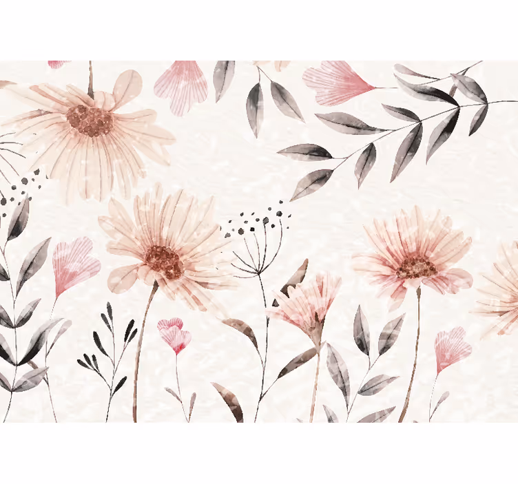 Flowers wall mural floral pink design - TenStickers