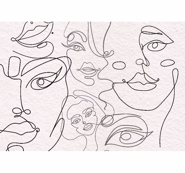 Wall mural painting minimalist line faces - TenStickers