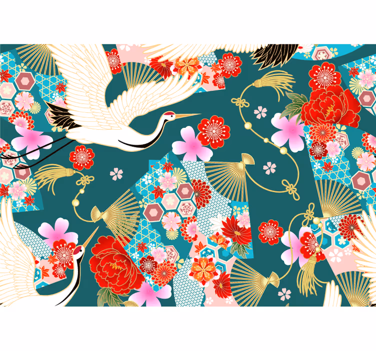 Wall mural animals cranes and blossoms - TenStickers