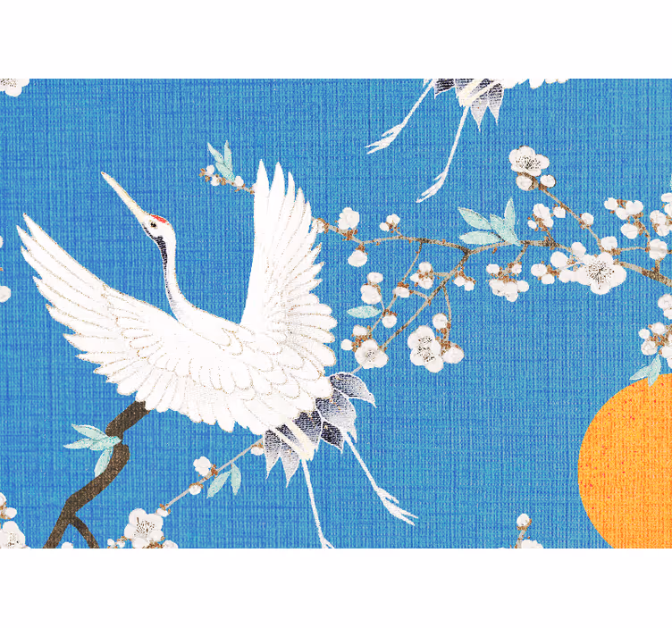 Wall mural lion elegant crane blossoms - TenStickers