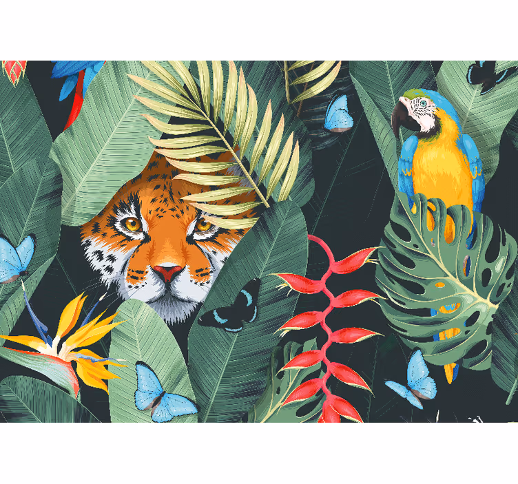 Tiger and Parrot wall mural animals - TenStickers