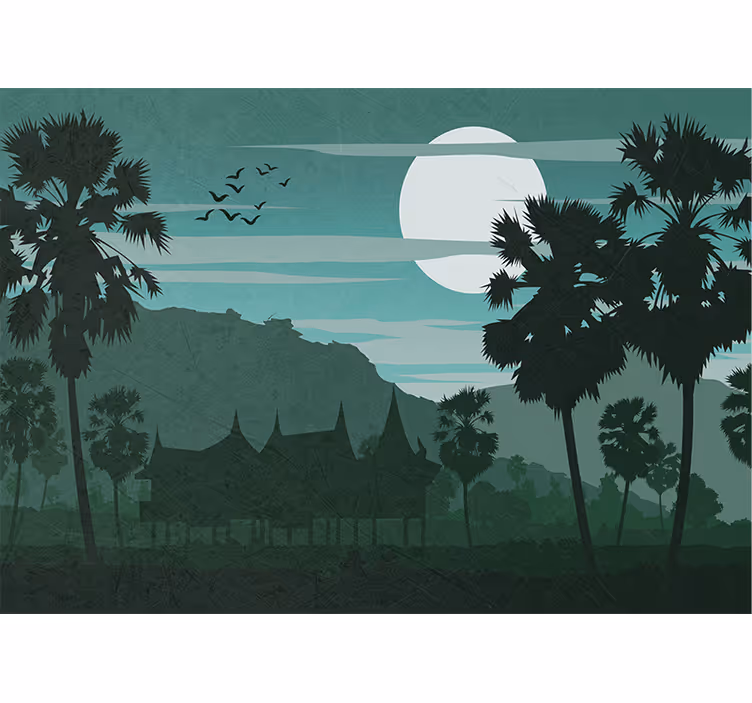 Forest wall mural moonlit palm trees - TenStickers