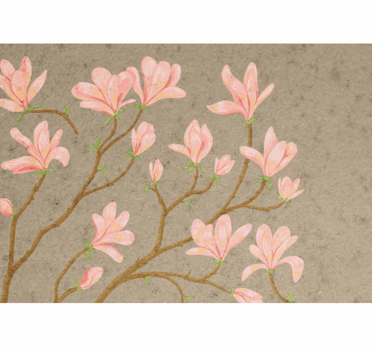 Flowers wall mural pink magnolia blossoms - TenStickers