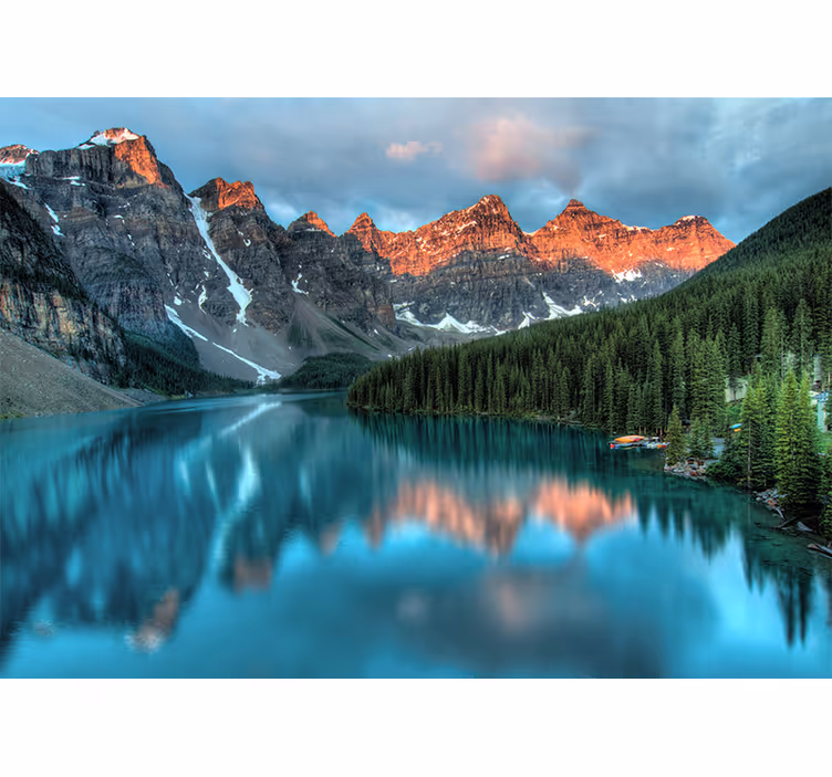 Blue lake in the forest Mountain wall mural - TenStickers