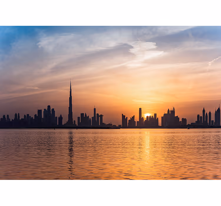 Wall mural city dubai skyline at sunset - TenStickers