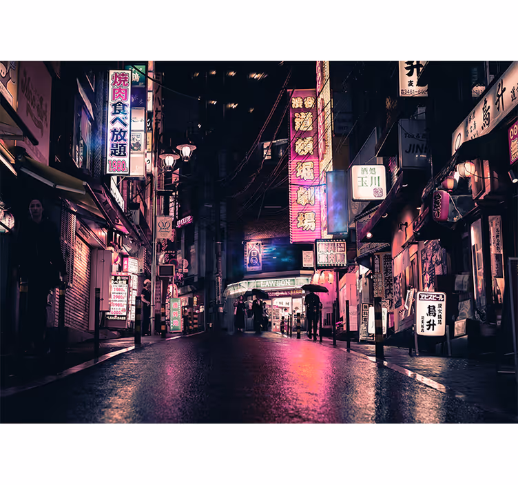 Wall mural city neon street view - TenStickers