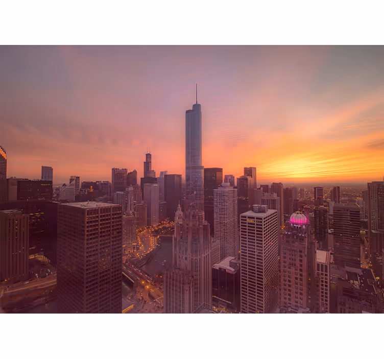 Wall mural city chicago skyline at sunset - TenStickers