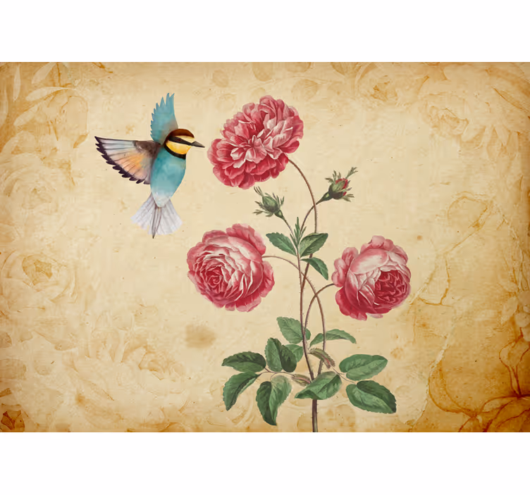 Hummingbird and roses flowers wall mural - TenStickers