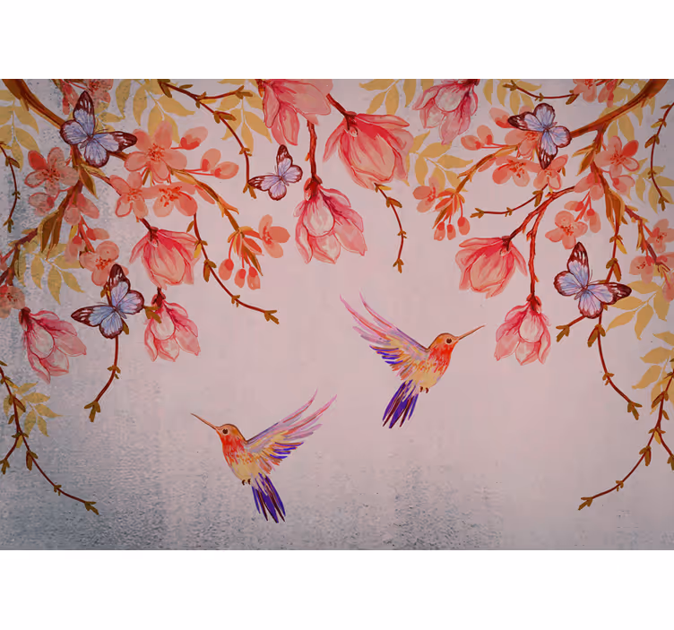 Hummingbirds and blossoms flowers wall mural - TenStickers