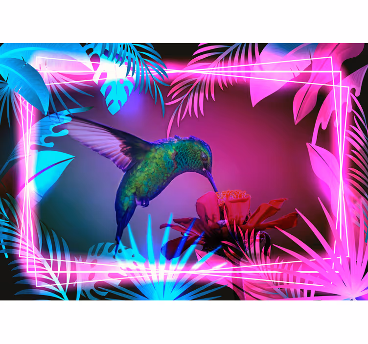 Hummingbird and Floral wall mural animals - TenStickers