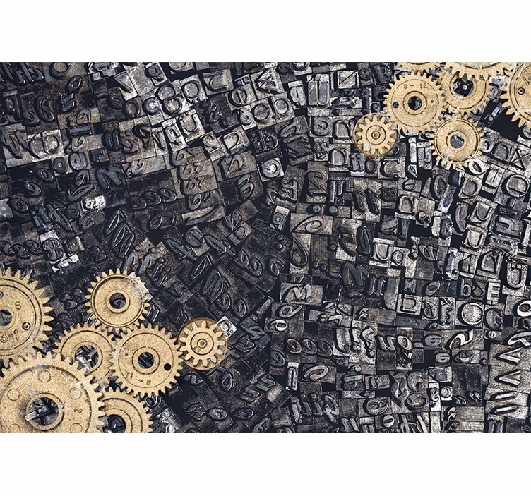 Wall mural pattern with mechanical gear designs - TenStickers